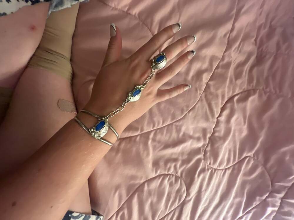 Vintage Paca Sterling Silver Lapis Lazuli Slave Bracelet With Cuff And Ring